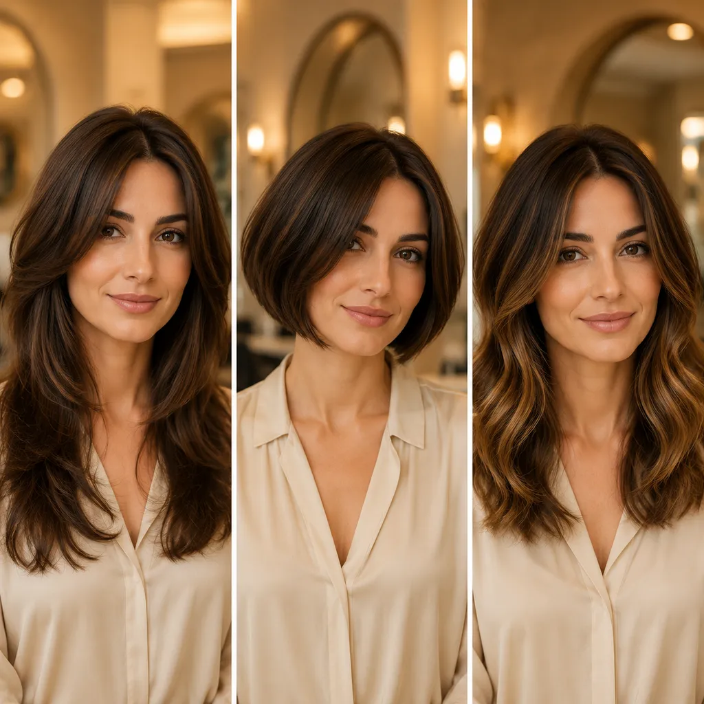Warm salon consultation with a tablet showing AI hair design options