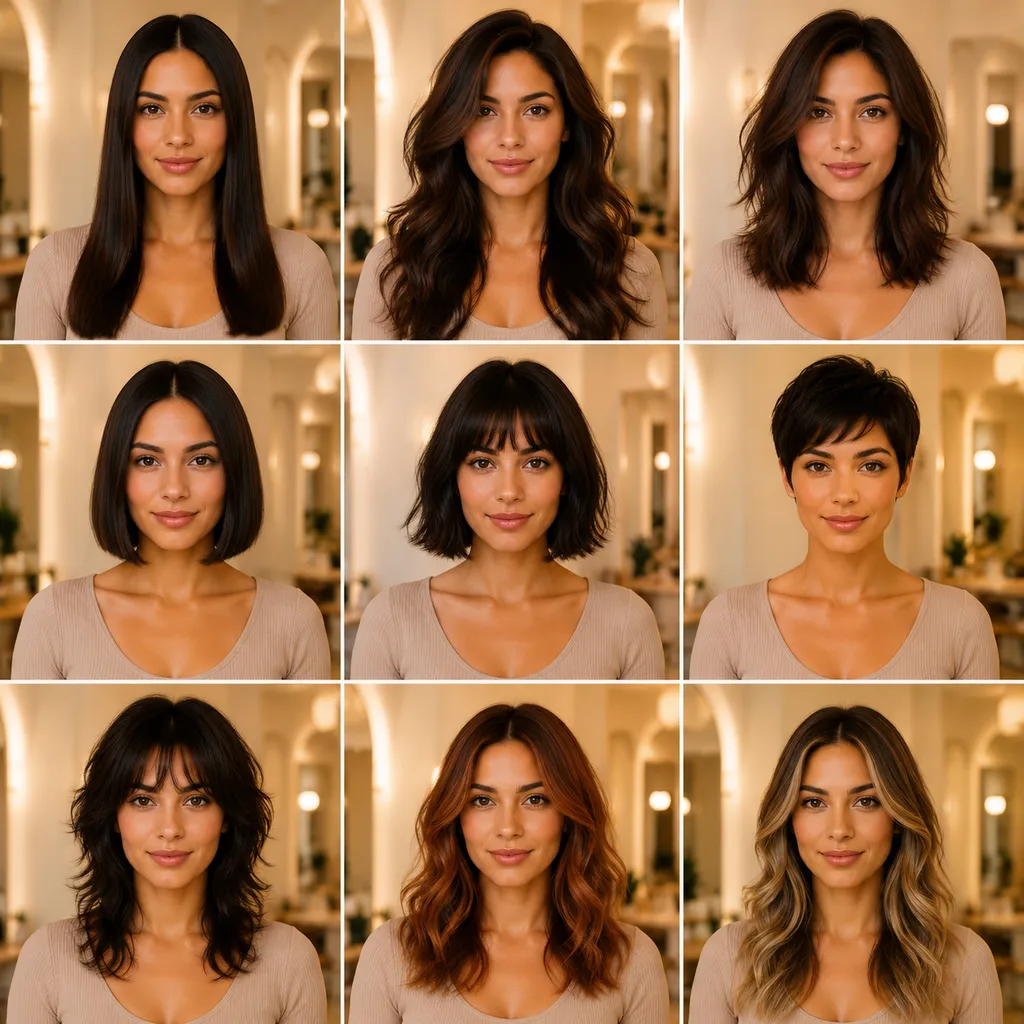 Sample AI hair design 3x3 hairstyle grid