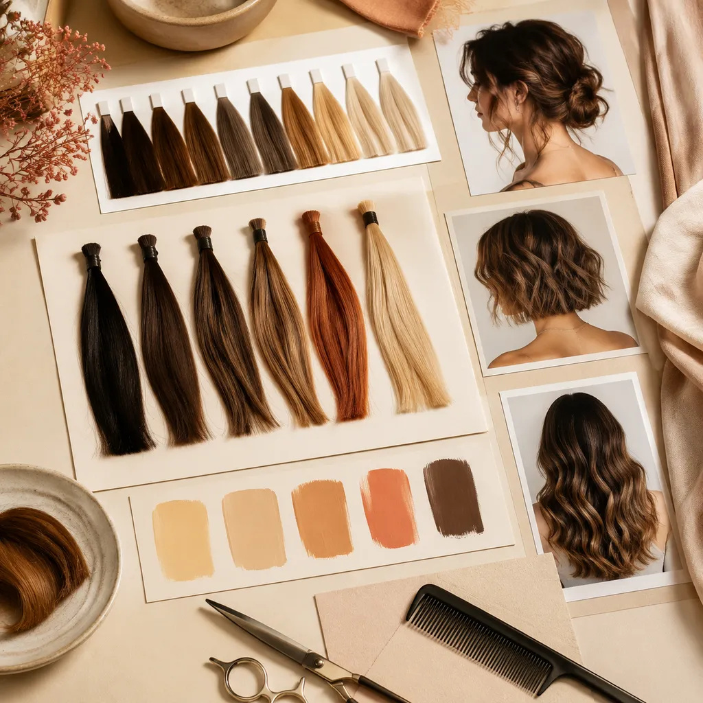 Hair texture inspiration board in a warm studio setting