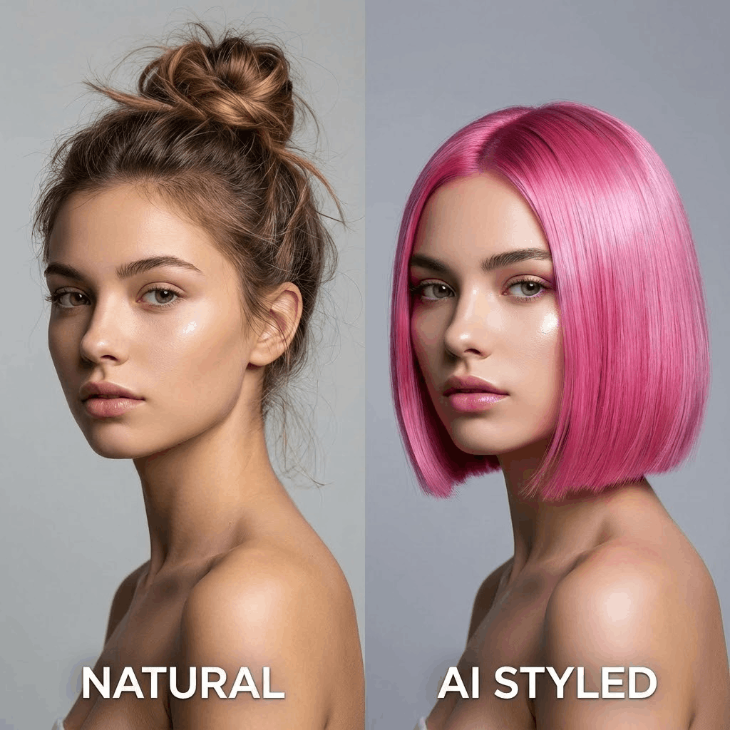 AI hairstyle changer generates comparison image